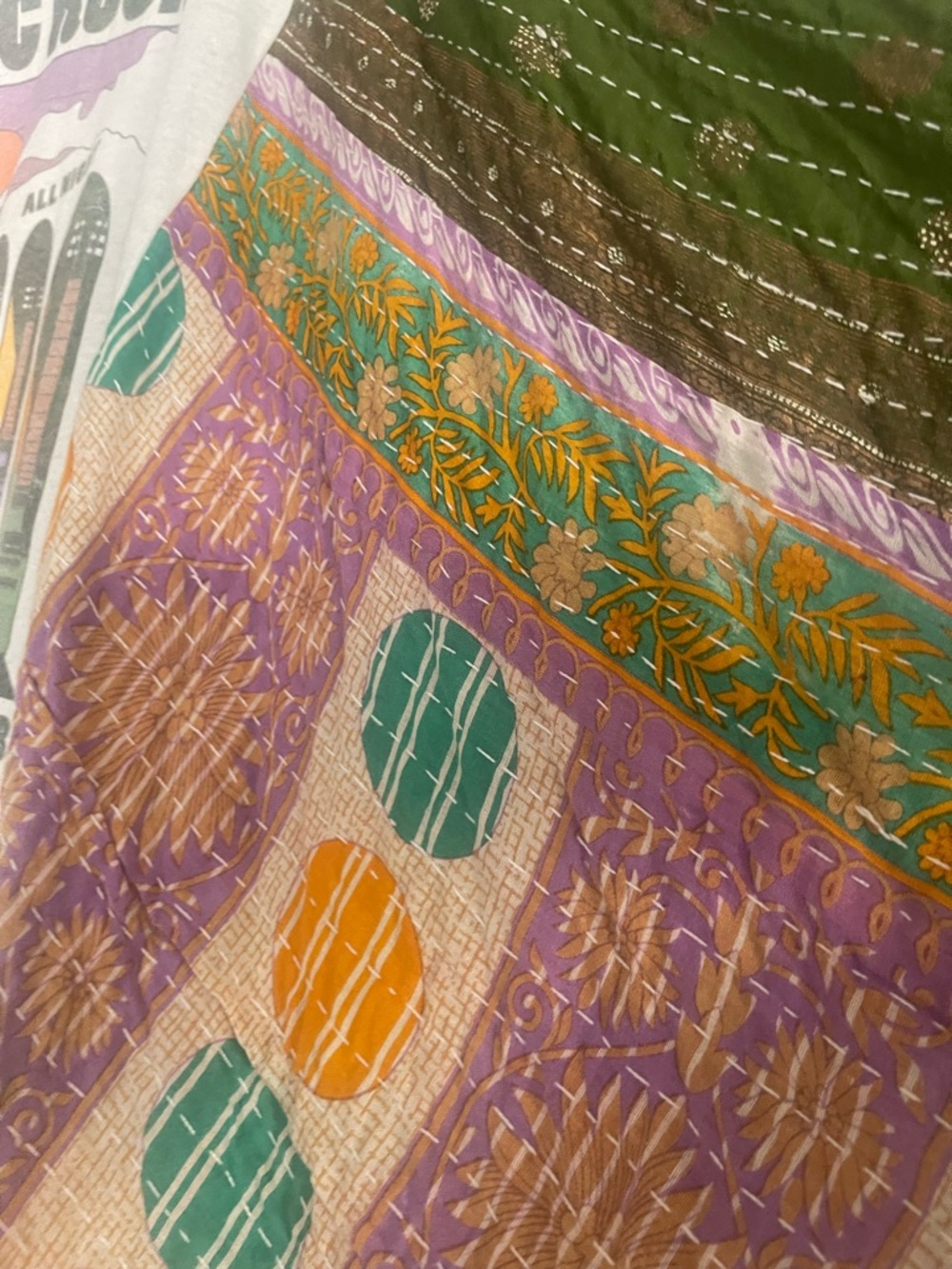 KANTHA Upcycled Poncho Boho T-Shirt Large / Fits Most  Pub Hippie Wear Skeleton - Picture 4 of 9